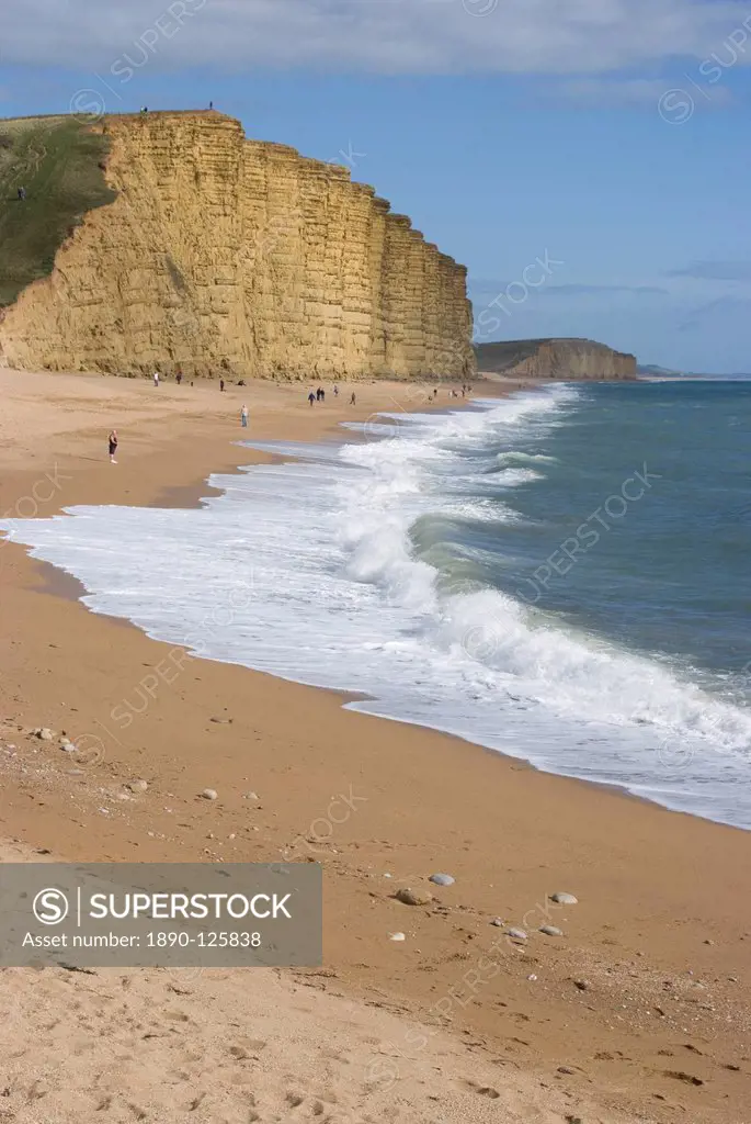 Golden Cliff and beach at West Bay near Bridport, Dorset, Jurassic Coast, UNESCO World Heritage Site, England, United Kingdom, Europe