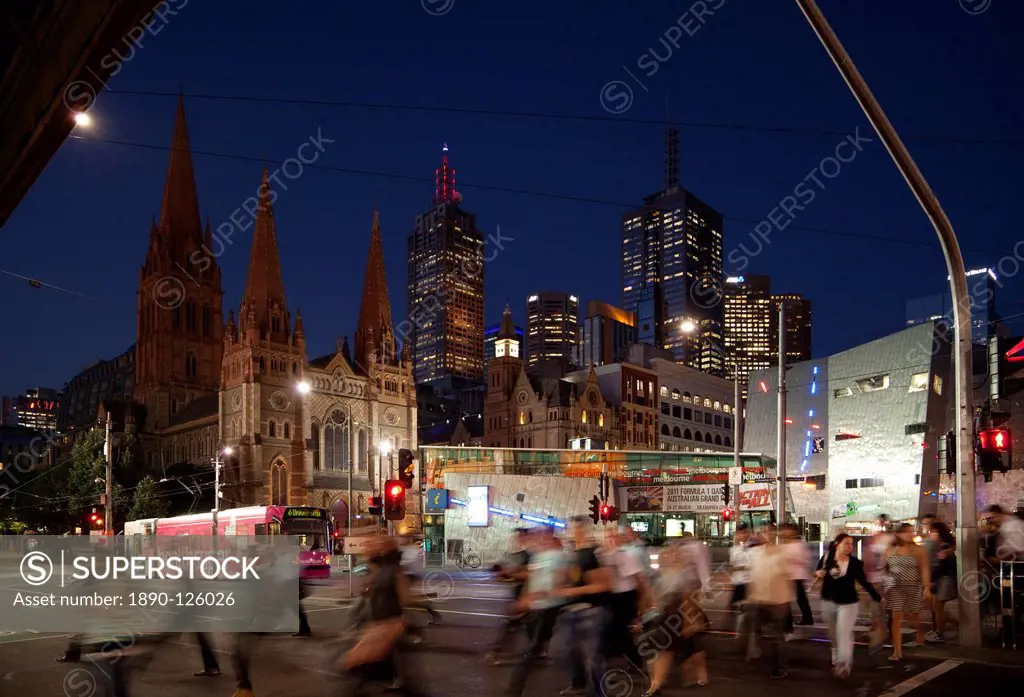 St. Paul´s Cathedral and Federation Square at night, Melbourne, Victoria, Australia, Pacific