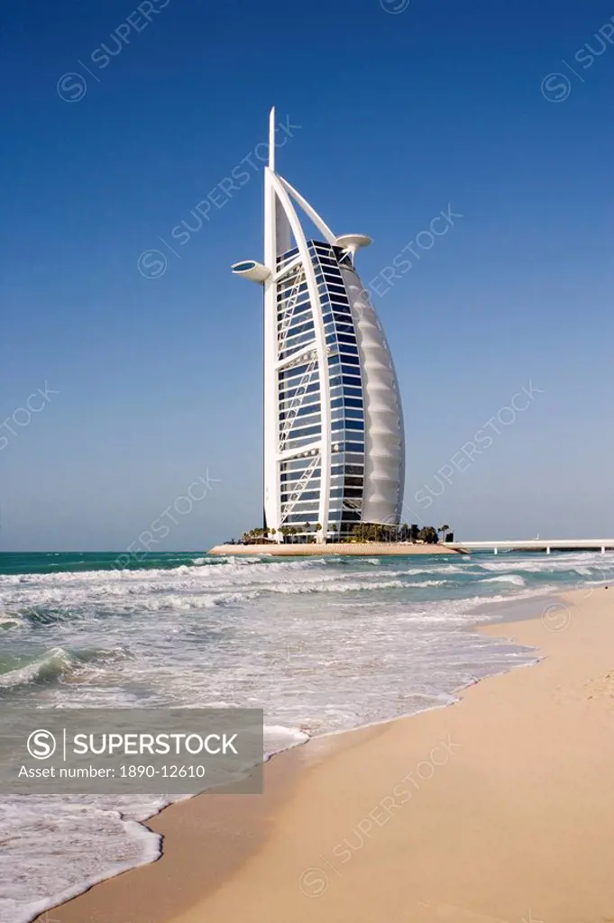 The iconic symbol of Dubai, the Burj Al Arab, the world´s first seven star hotel classified as five star deluxe, built on an artificial island offshor...