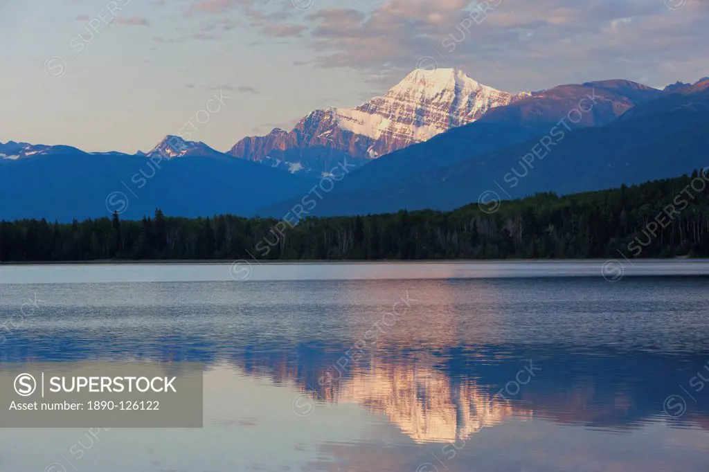 Mount Edith Cavell reflected in Pyramid Lake, early morning light, Jasper National Park, UNESCO World Heritage Site, British Columbia, Rocky Mountains...