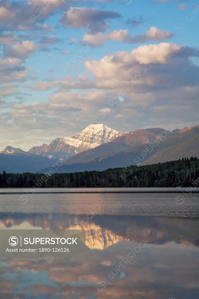 Mount Edith Cavell reflected in Pyramid Lake, early morning light, Jasper National Park, UNESCO World Heritage Site, British Columbia, Rocky Mountains...