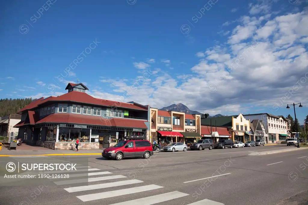 Shops along Connaught Drive, Jasper, British Columbia, Canada, North America