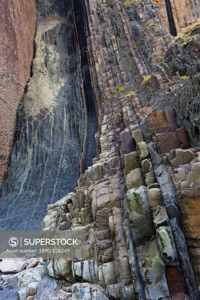 Rock strata in the cliffs at Bude, Cornwall, England, United Kingdom, Europe