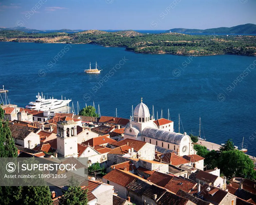 View over the Old Town and cathedral of St. Jacob, Sibenik, Knin region, Dalmatia, Croatia, Europe