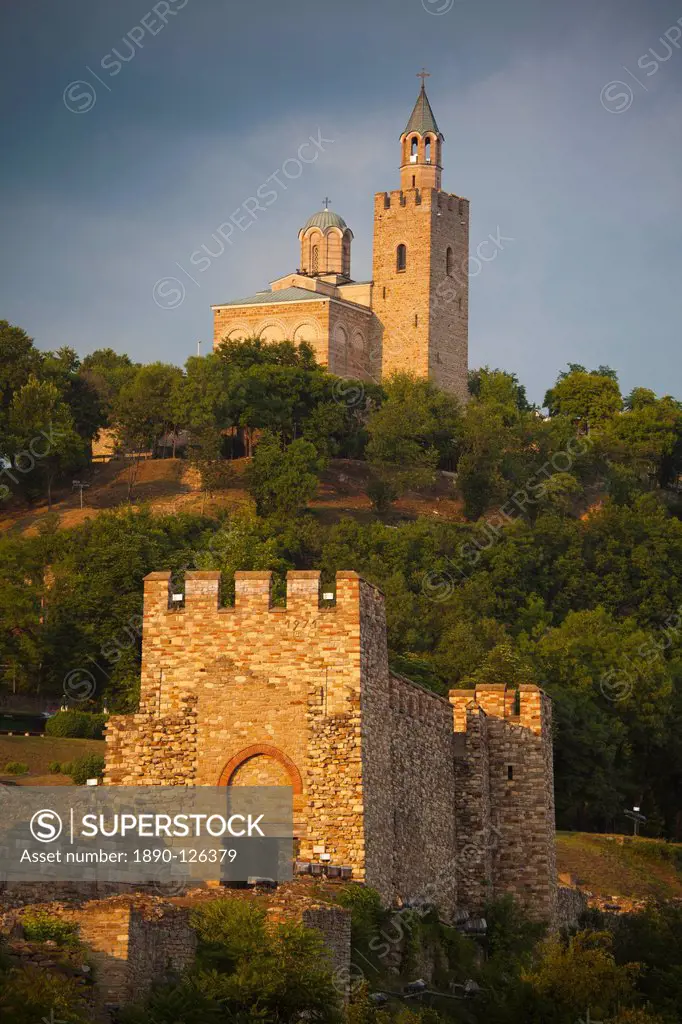 Main Gate, Church of the Blessed Saviour, Patriarchal Complex under stormy sky, Fortress of Tsarevets, Veliko Tarnovo, Bulgaria, Europe
