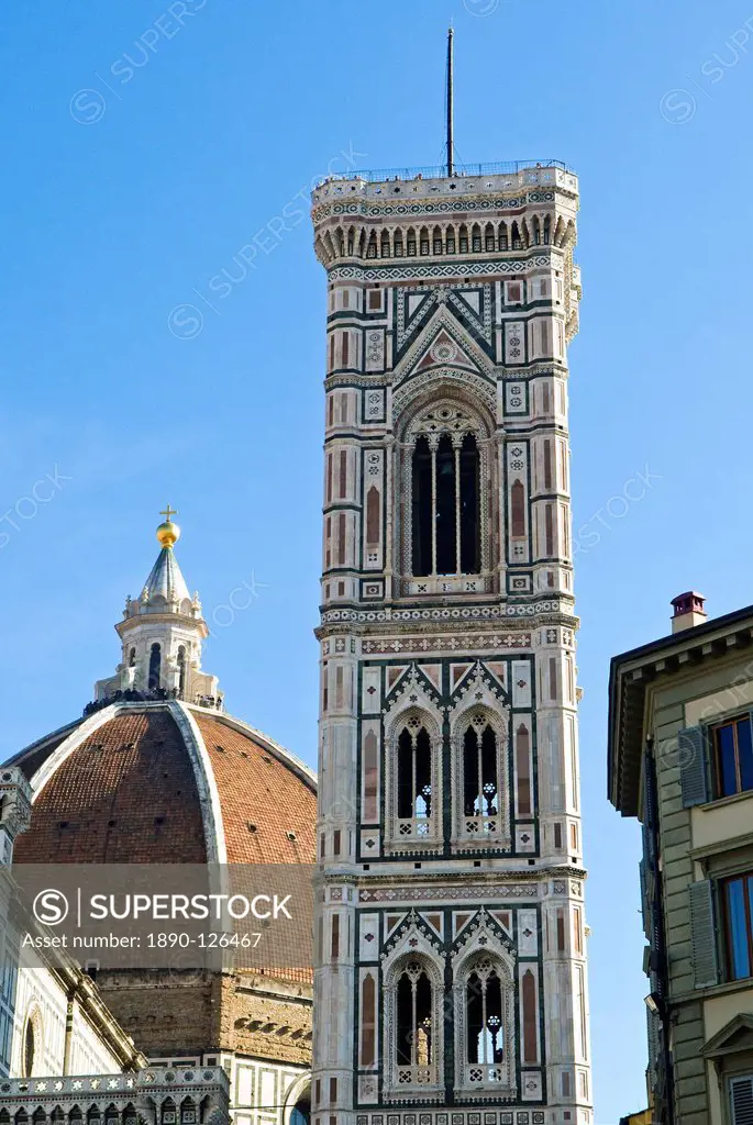 Campanile di Giotto and cathedral of Santa Maria del Fiore Duomo, UNESCO World Heritage Site, Florence, Tuscany, Italy, Europe