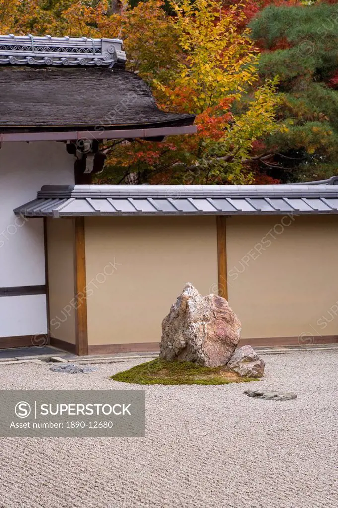 Ryoanji Temple, belonging to the Rinzai school of Zen, founded in 1450, with Rock Garden arranged in the kare_sansui dry_landscape style, Kyoto, Kansa...