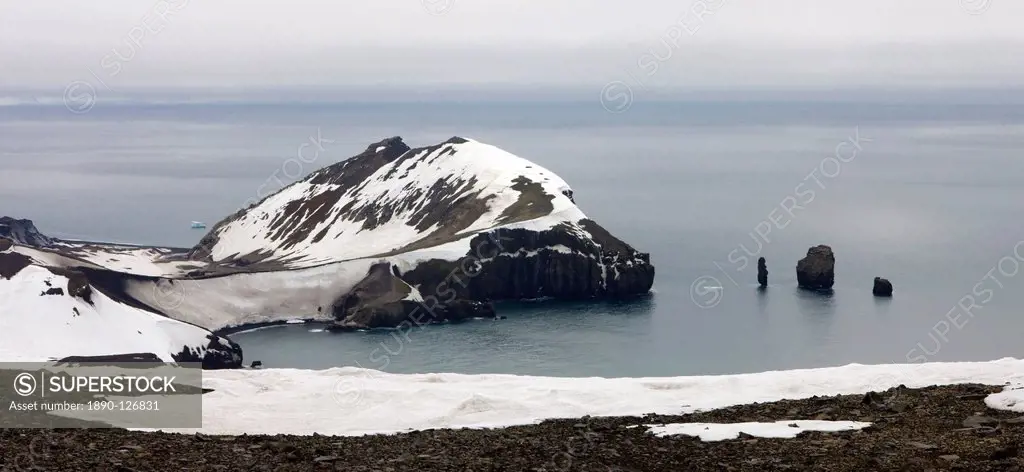 Volcanic cliffs and sea stacks at Deception Island, South Shetland Islands, Antarctic Peninsula, Antarctica, Polar Regions