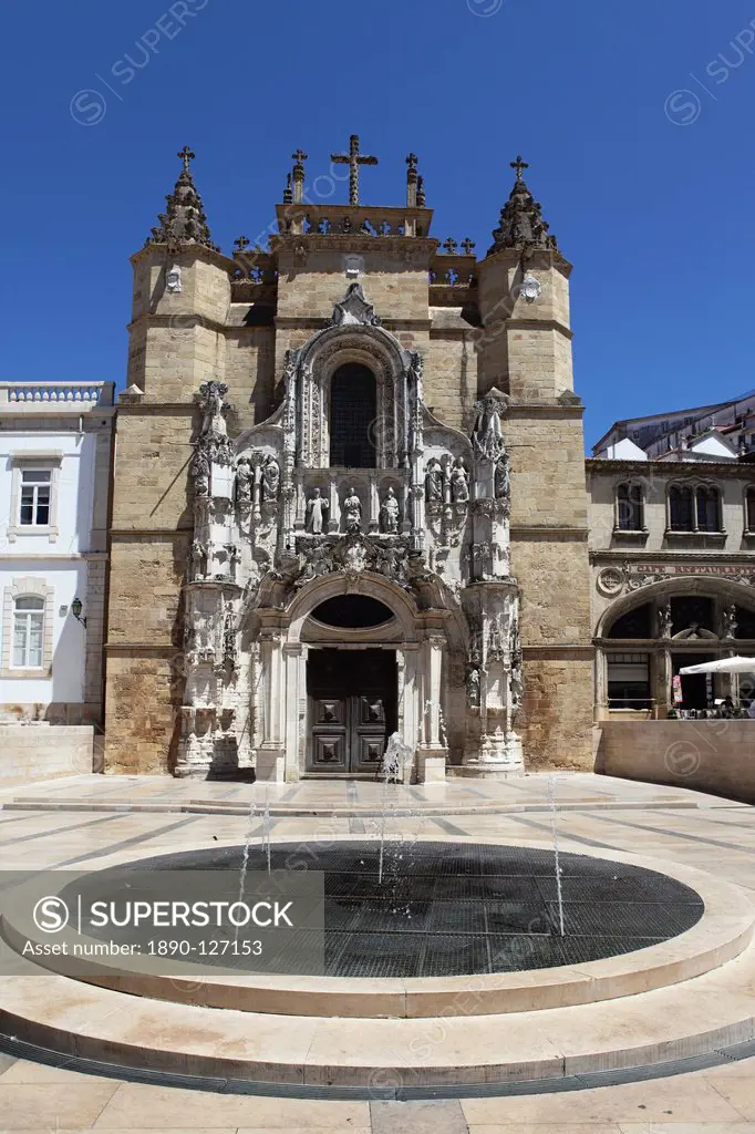The Santa Cruz church, with Manueline facade, on the Praca 8 de Maio square, Coimbra, Beira Litoral, Portugal, Europe