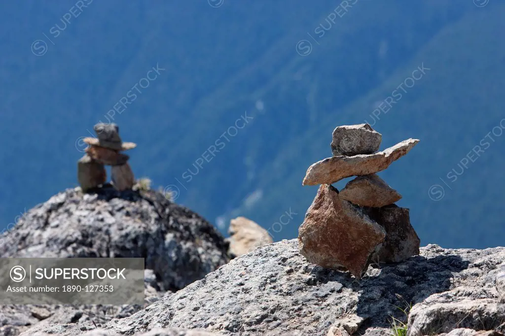 Traditional Inushuk cairns at the peak of Whistler Mountain, Whistler, British Columbia, Canada, North America