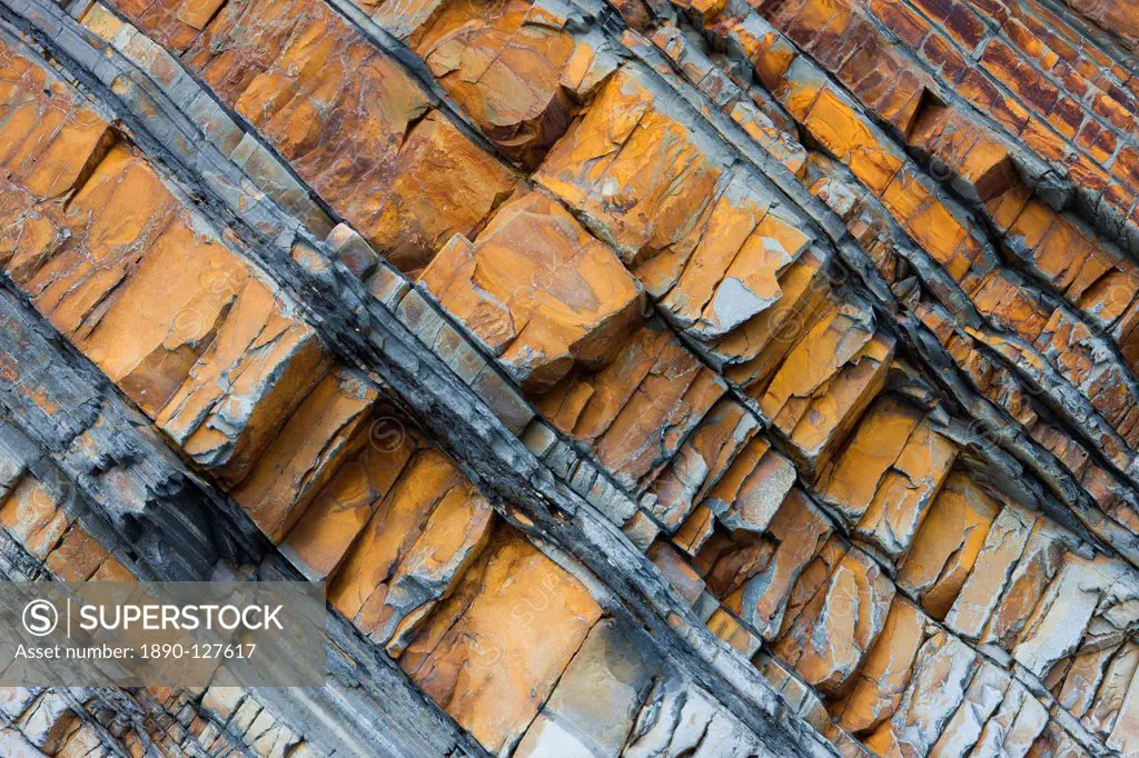 Rock strata in the cliffs at Sandymouth, Cornwall, England, United Kingdom, Europe