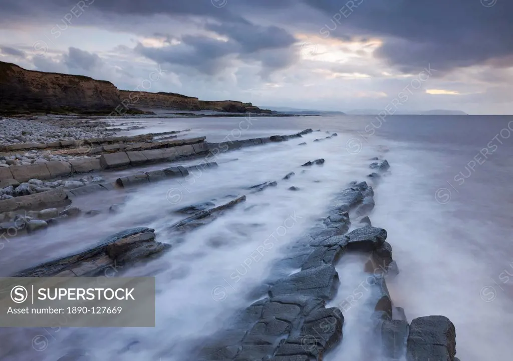 Rocky ledges at Kilve Beach, Somerset, England, United Kingdom, Europe