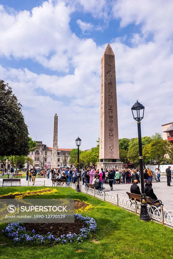 Obelisk of Theodosius (ancient Egyptian obelisk of Pharaoh Thutmose III) in the Hippodrome of Constantinople, Istanbul, Turkey, Europe