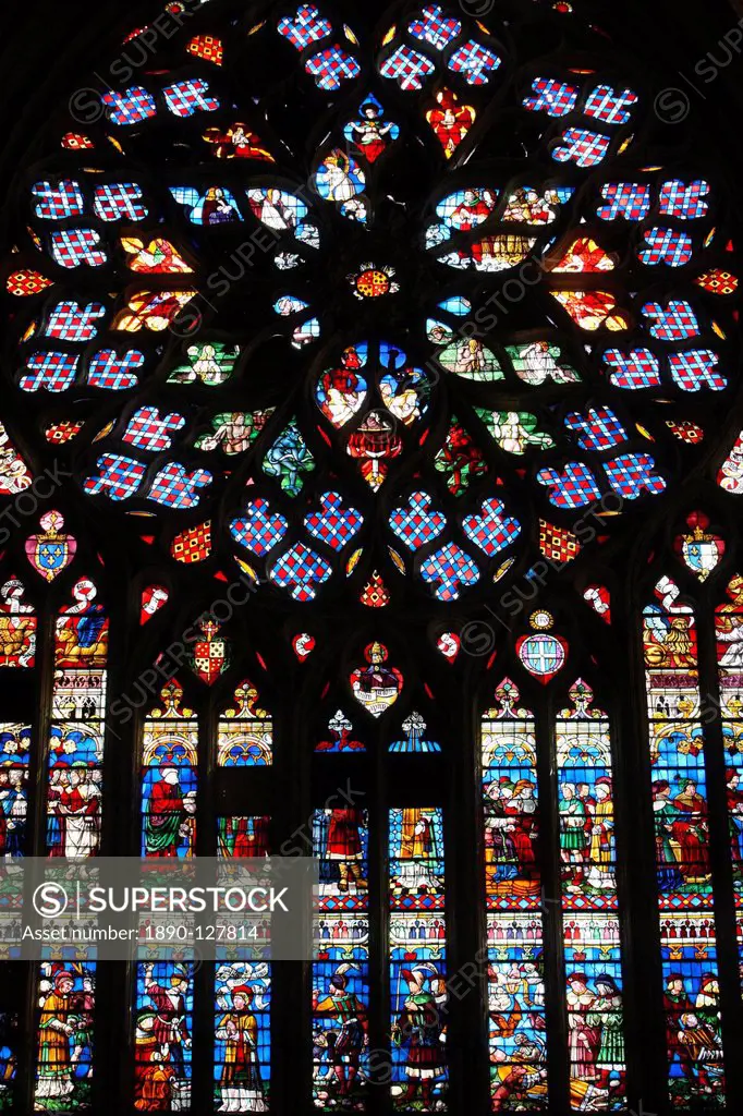 Last Judgment, Rose Window, St. Stephen´s Cathedral, Sens, Yonne, Burgundy, France, Europe