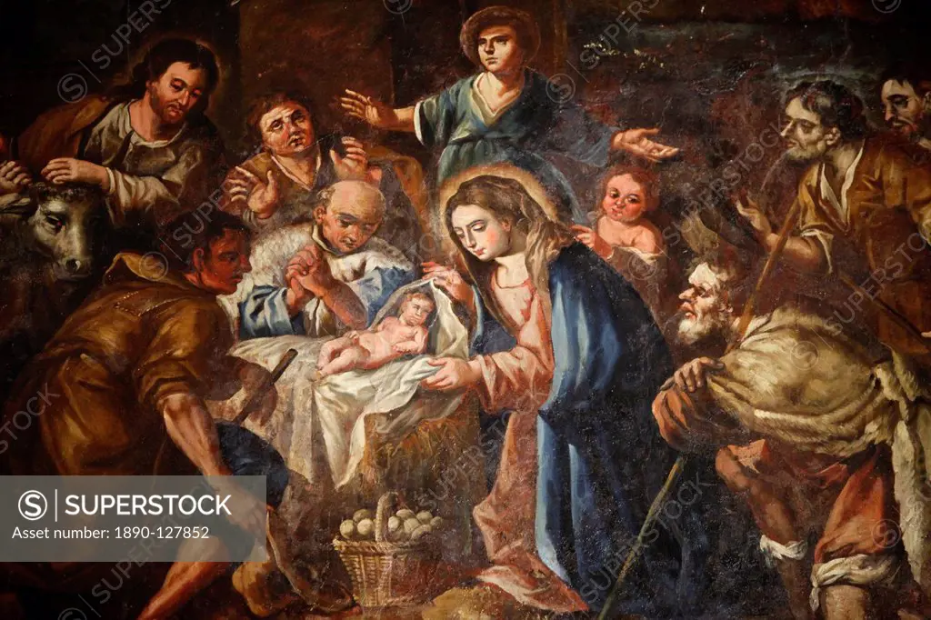 Nativity painting in Iglesia ex_conventual de Ntra. Sra del Carmen, Antequera, Andalucia, Spain, Europe