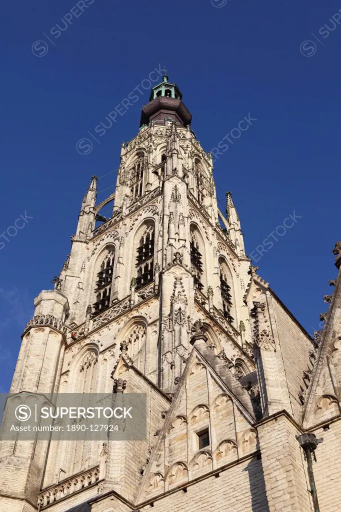 Spire of the Late Gothic Grote Kerk Onze Lieve Vrouwe Kerk Church of Our Lady in Breda, Noord_Brabant, Netherlands, Europe