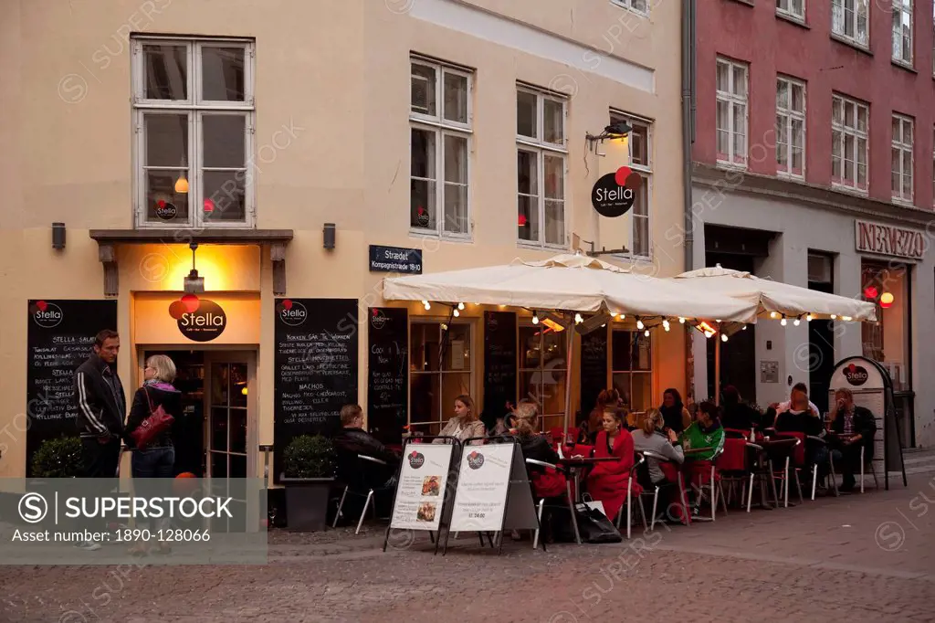 City cafe at dusk, Copenhagen, Denmark, Scandinavia, Europe