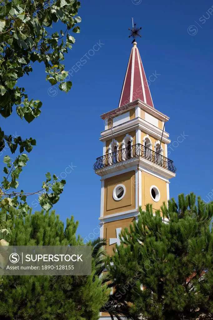 Church tower, Argassi, Zante, Ionian Islands, Greek Islands, Greece, Europe
