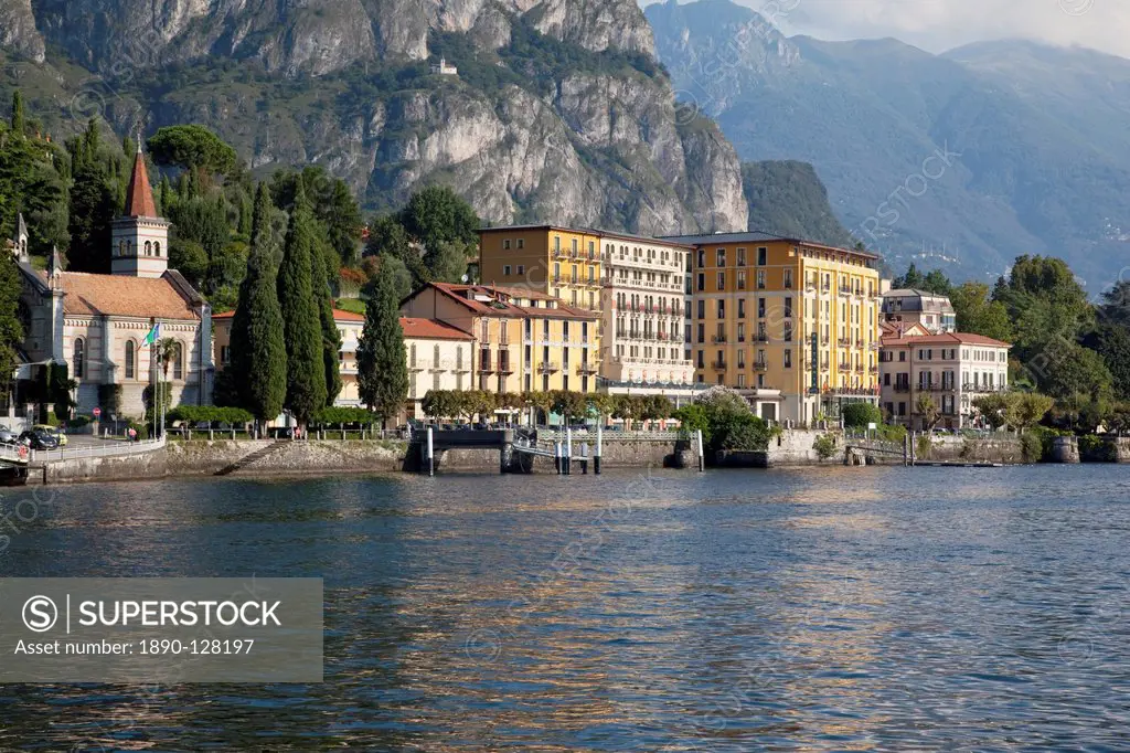 View of the town of Cadenabbia from ferry, Lake Como, Lombardy, Italian Lakes, Italy, Europe