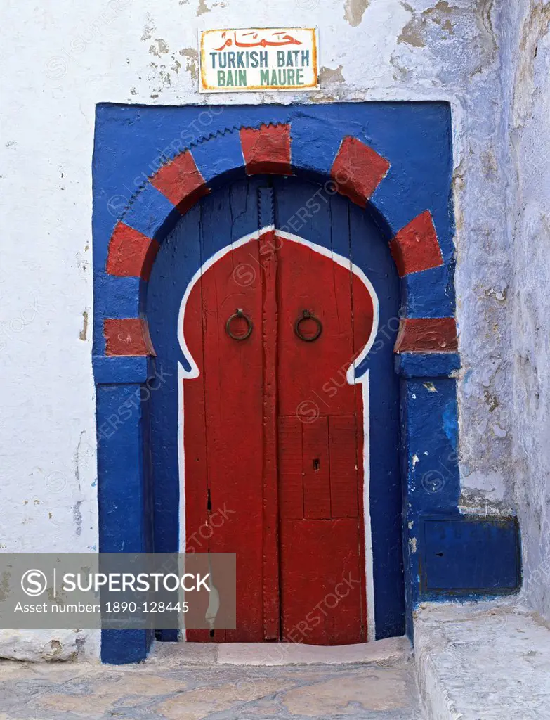 Doorway to Turkish baths in the Medina, Hammamet, Cap Bon, Tunisia, North Africa, Africa