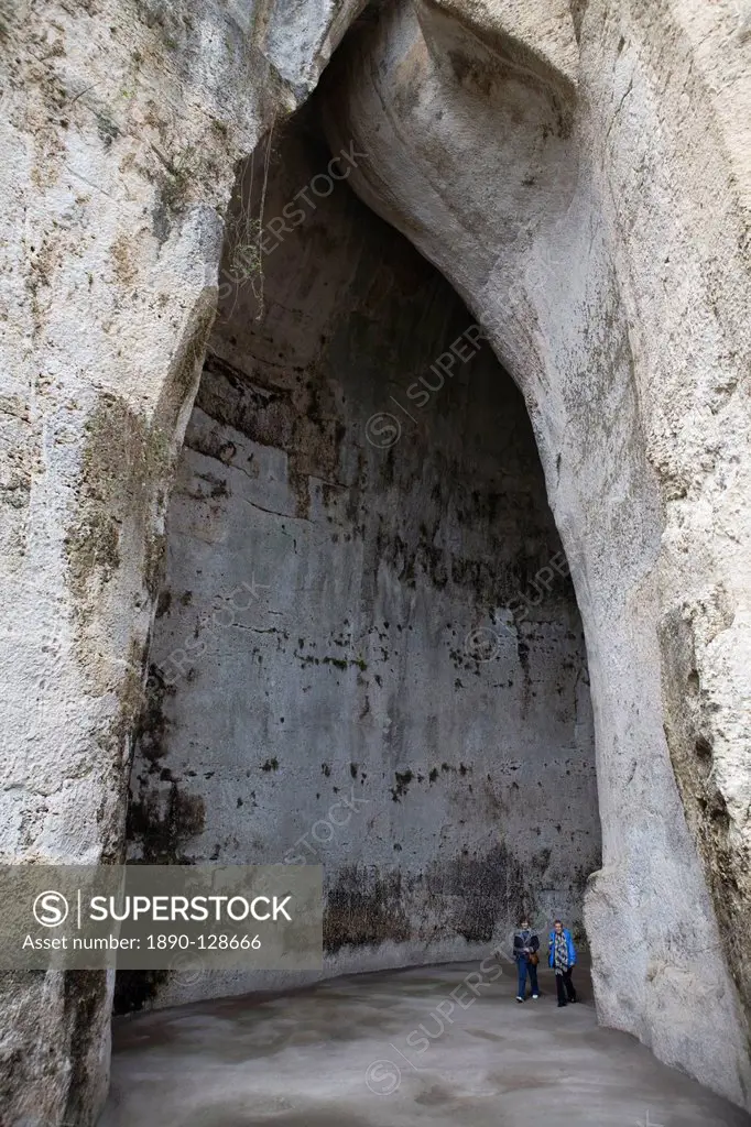 Entrance of the Orecchio di Dionisio cavern, Neapolis, Siracusa, Sicily, Italy, Europe