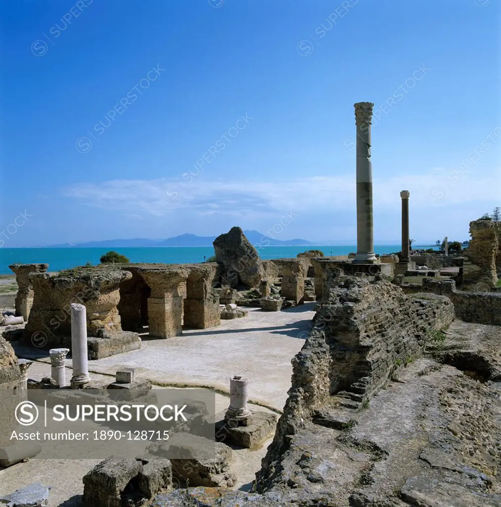 Ruins of ancient Roman baths, Antonine Baths, Carthage, UNESCO World Heritage Site, Tunis, Tunisia, North Africa, Africa