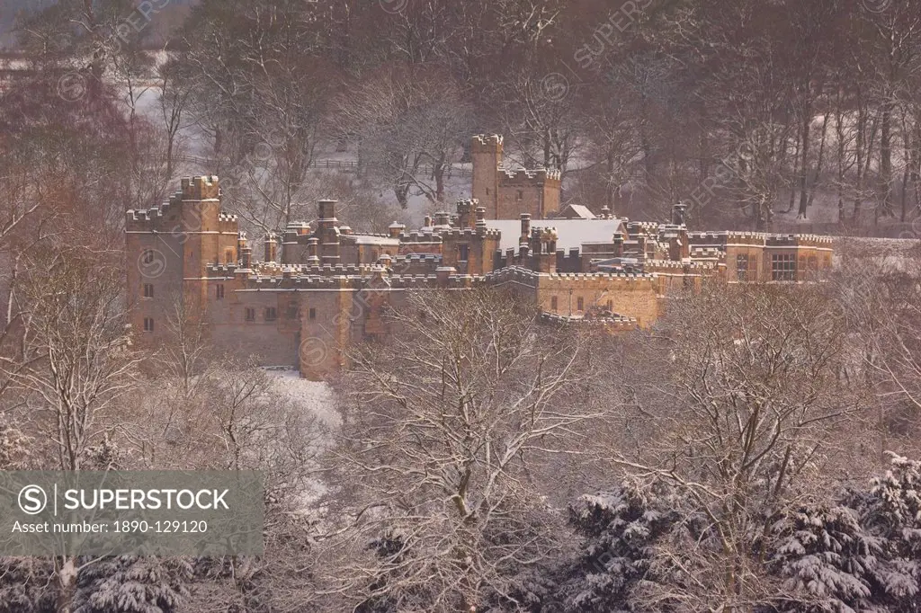 Haddon Hall in winter, Derbyshire, England, United Kingdom, Europe