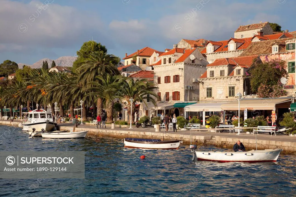 Traditional fishing boats and waterfront, Cavtat, Dalmatia, Croatia, Europe