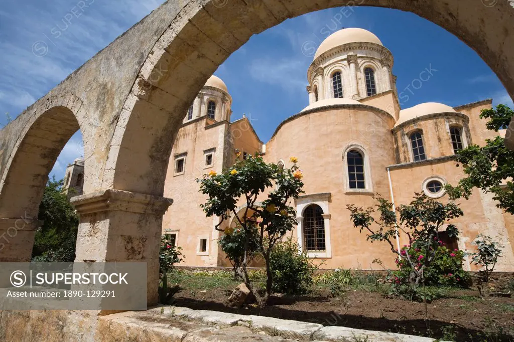 Church inside the monastery complex, Agia Triada Monastery Moni Zangarolo, Akrotiri Peninsula, Chania region, Crete, Greek Islands, Greece, Europe