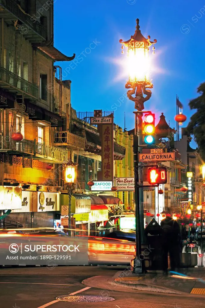 Glowing lanterns hanging over Grant Avenue in Chinatown, San Francisco, California, United States of America, North America