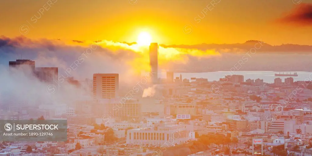 The foggy skyline of San Francisco, California, United States of America, North America