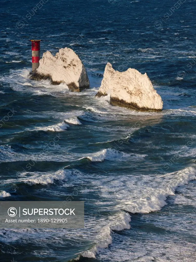 The Needles Lighthouse during stormy weather, Isle of Wight, England, United Kingdom, Europe