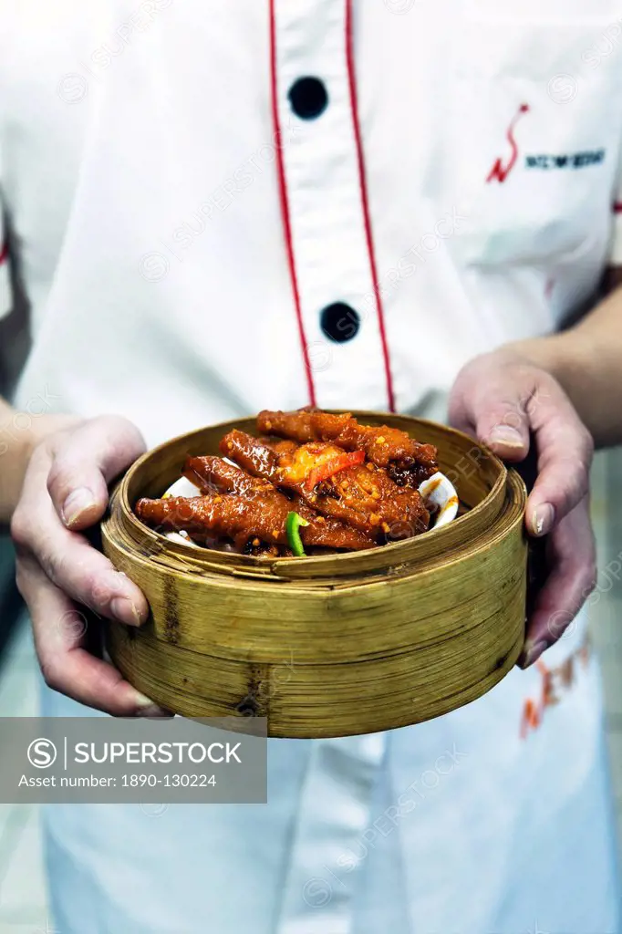 Dim sum preparation in a restaurant kitchen in Hong Kong, China, Asia