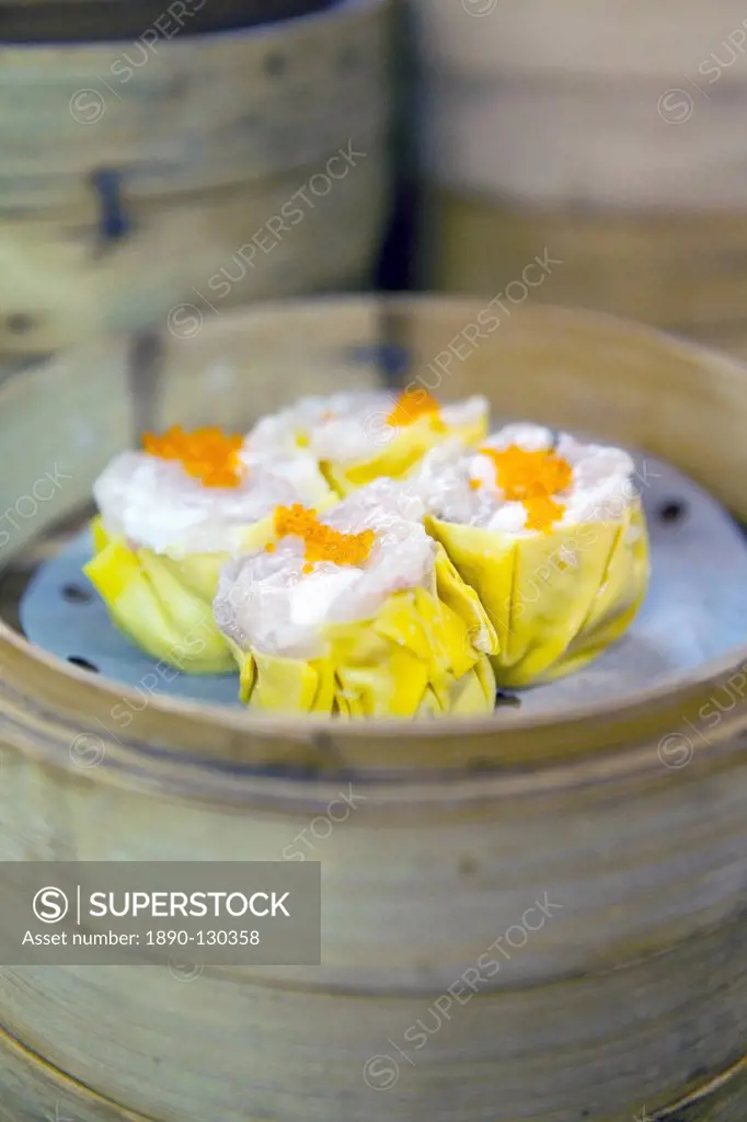Dim sum preparation in a restaurant kitchen in Hong Kong, China, Asia