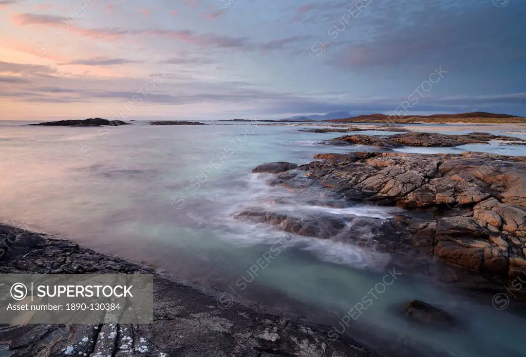 A beautiful moody sunset over the beach at Sanna Bay, Argyll and Bute, Scotland, United Kingdom, Europe