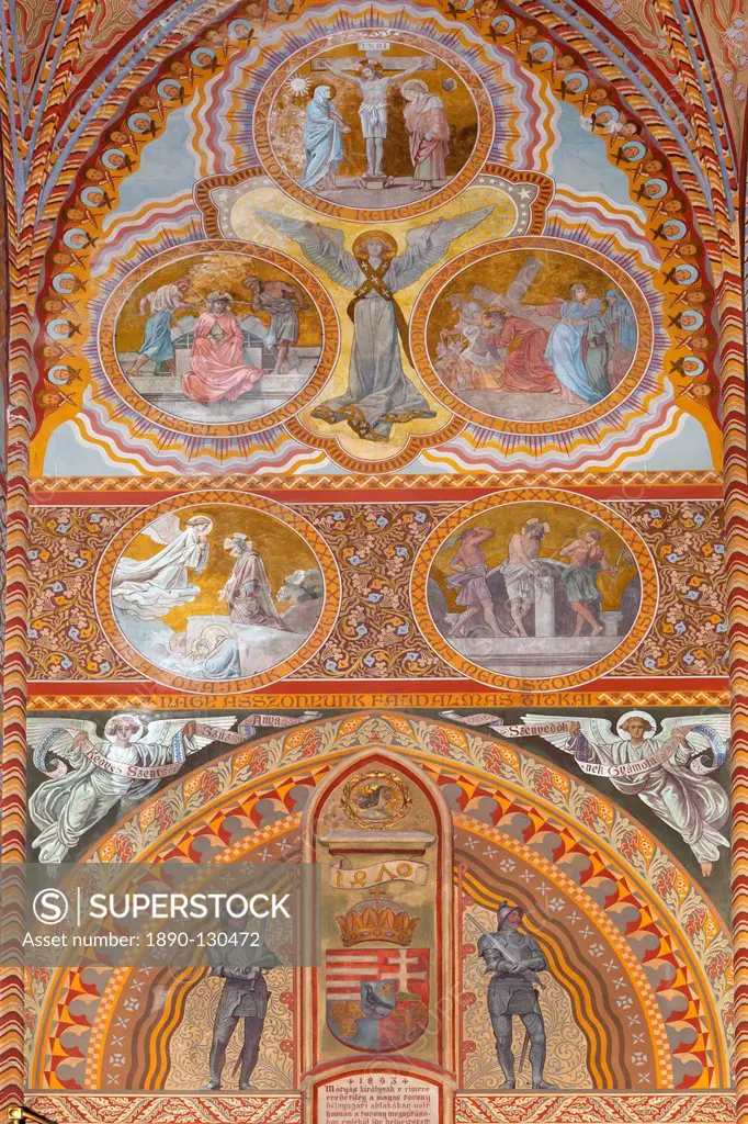 Frescoes decorating interior of Matthias Church Matyas_Templom, UNESCO World Heritage Site, Buda, Budapest, Hungary, Europe