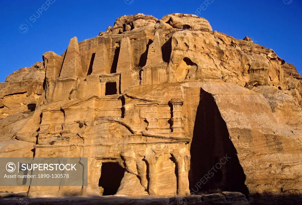 The Obelisk Tomb and Bab as_Siq Triclinium at the ancient Nabataean city of Petra, UNESCO World Heritage Site, Jordan, Middle East