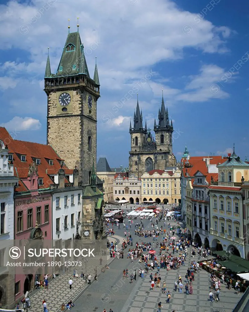 Stare Mesto Square, the Gothic Tyn Church and Town Hall in the city of Prague, UNESCO World Heritage Site, Czech Republic, Europe