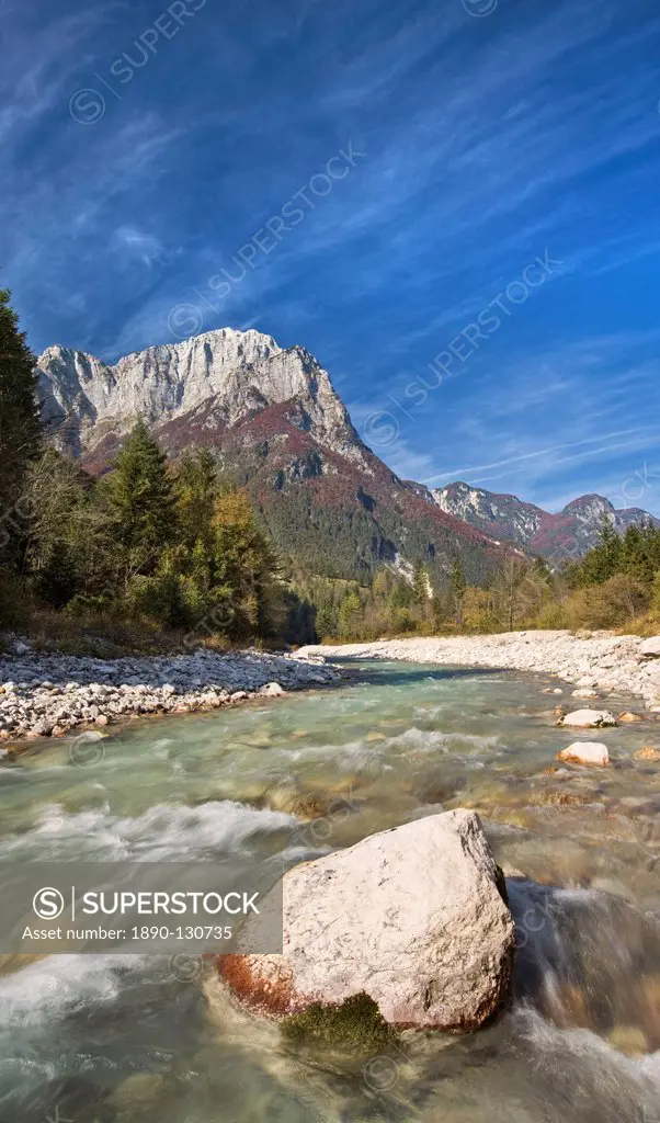 Autumn at the Soca River in the Julian Alps, Gorenjska, Slovenia, Europe