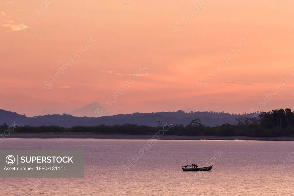 Fishing boat at sunset, Isla Boca Brava, Panama, Central America