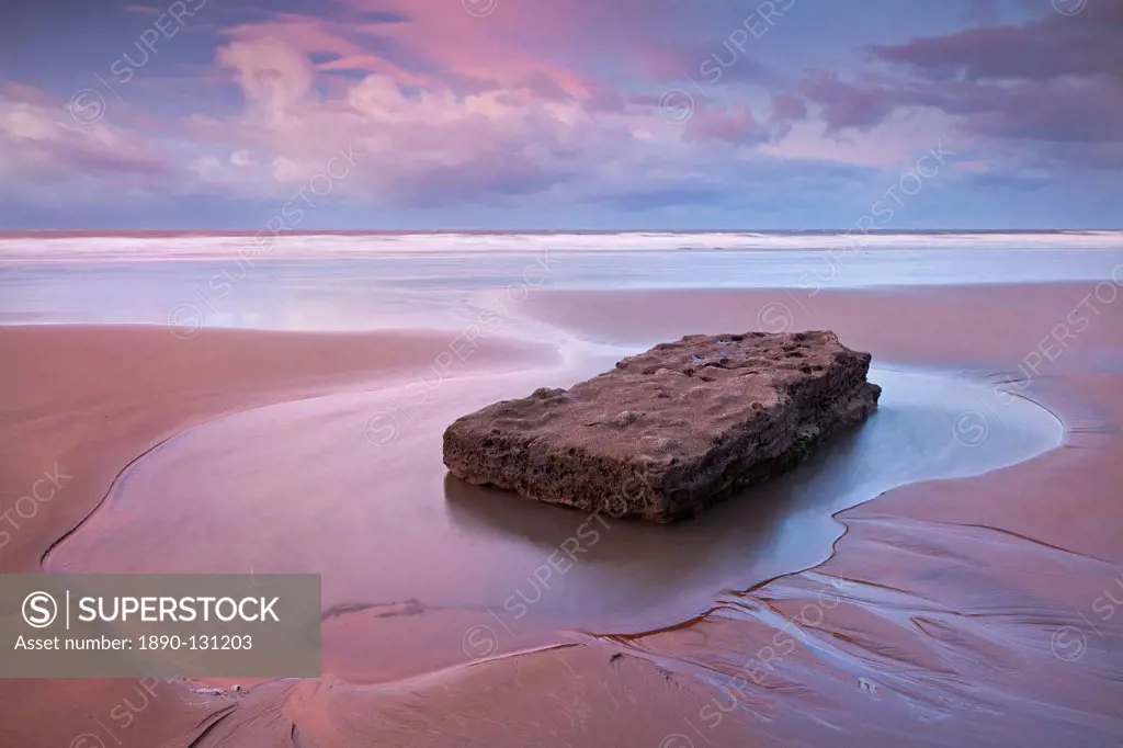Pristine sandy beach at dawn, Southerndown, Glamorgan Heritage Coast, Wales, United Kingdom, Europe