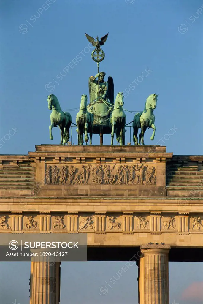 Close_up of the Quadriga atop the Brandenburg Gate, Berlin, Germany, Europe