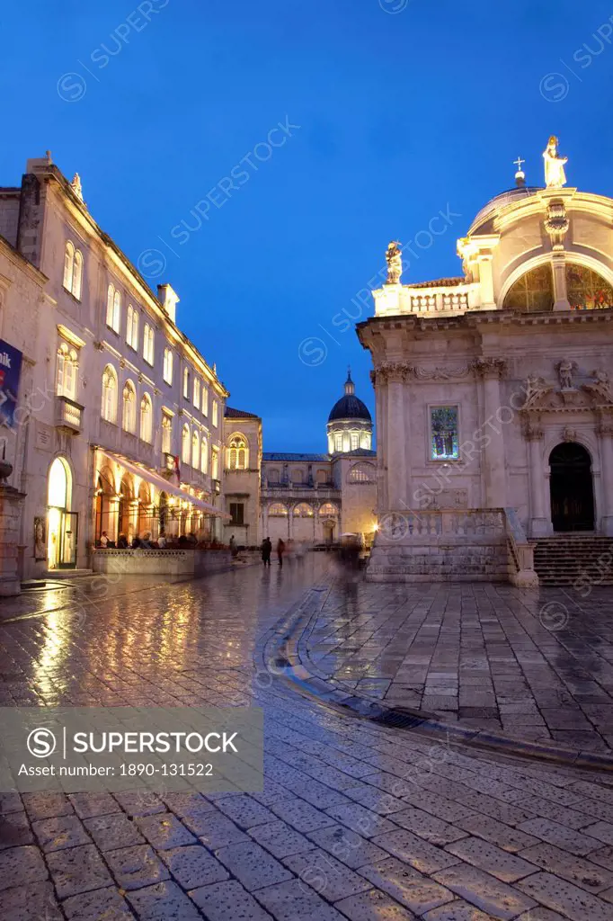 St. Blaise Church and Cathedral at night, Old Town, UNESCO World Heritage Site, Dubrovnik, Croatia, Europe