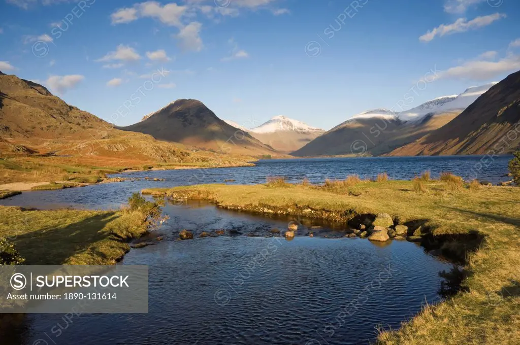 Wastwater, Yewbarrow, Great Gable and Scafell Pike in the distance, Wasdale, Lake District National Park, Cumbria, England, United Kingdom, Europe