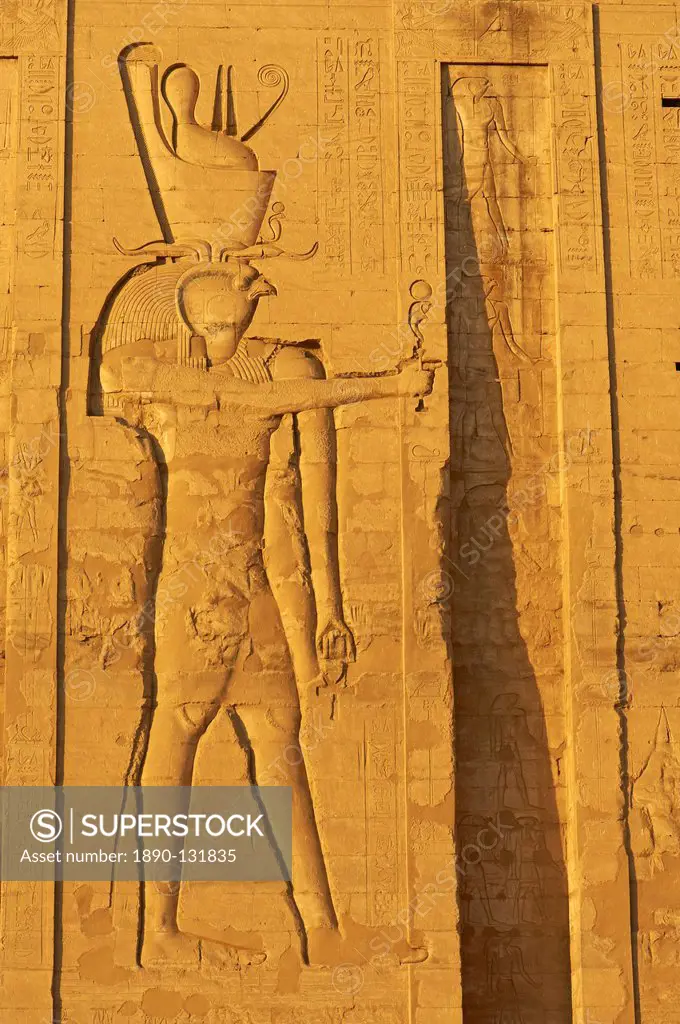 Bas relief on the walls, Temple of Horus, Edfu, Egypt, North Africa, Africa