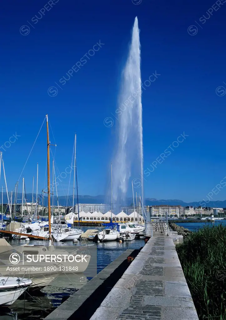 Jet d´eau water jet, Lake Geneva, Geneva, Switzerland, Europe