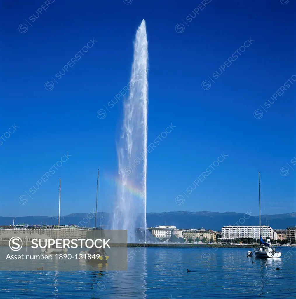 Jet d´eau water jet, Geneva, Lake Geneva Lac Leman, Switzerland, Europe