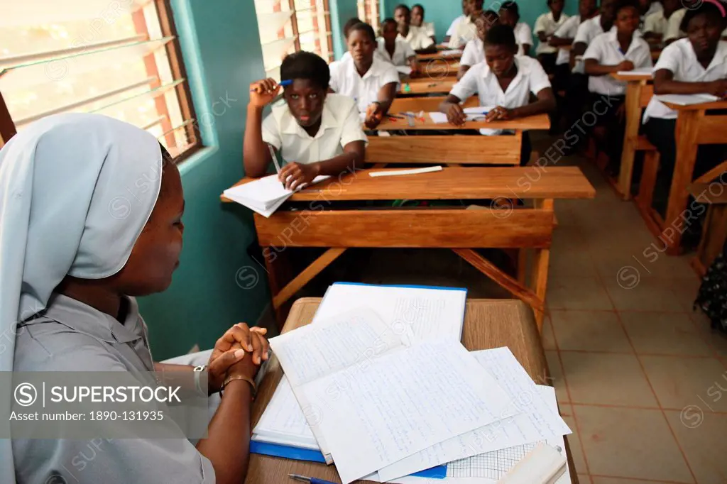 Catholic nun teaching in a secondary school, Lome, Togo, West Africa, Africa