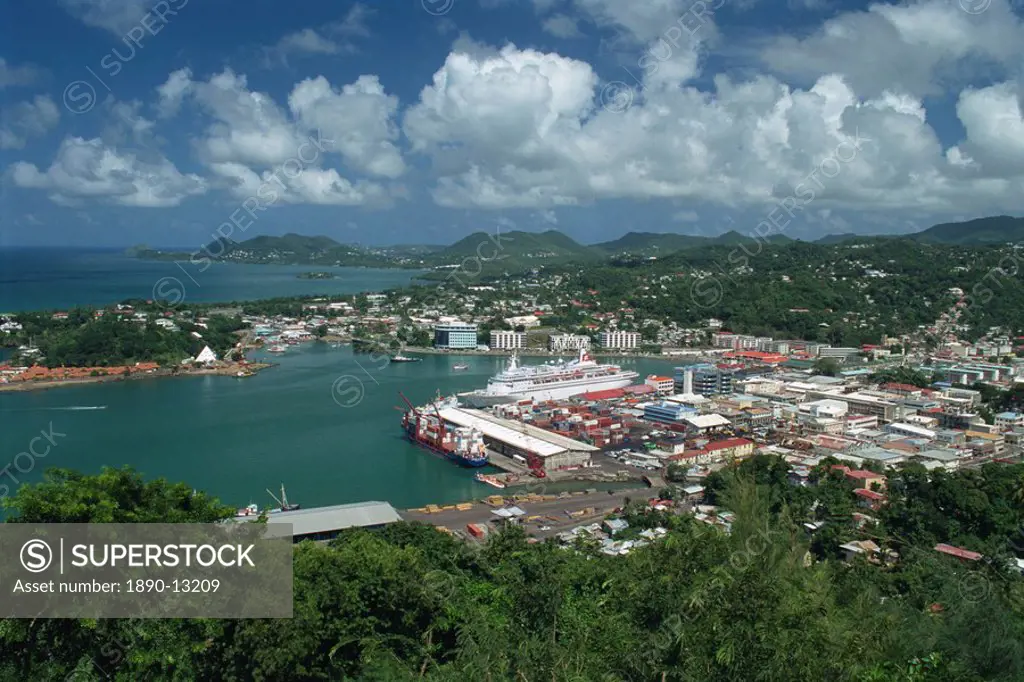 Aerial view over the port of Castries, St. Lucia, Windward Islands, West Indies, Caribbean, Central America