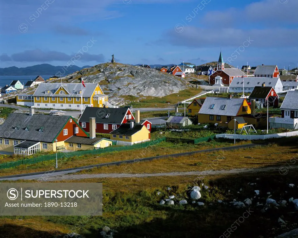 Our Saviour´s church and Jonathon Petersen memorial, Nuuk Godthab, Greenland, Polar Regions